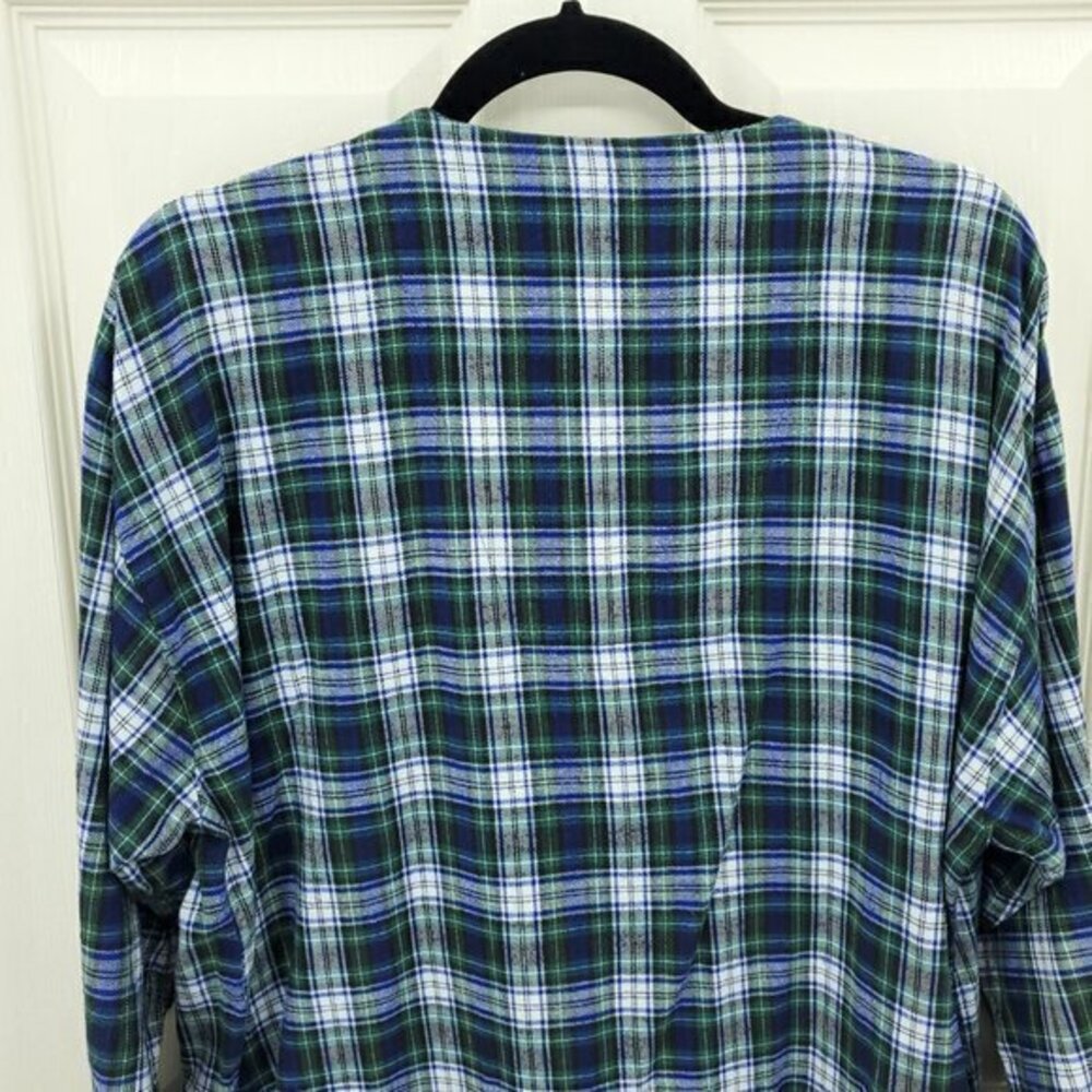 VTG 90s Disney 100% Cotton Flannel Plaid V-Neck Mickey Nightshirt OS Green/Blue - Picture 9 of 15